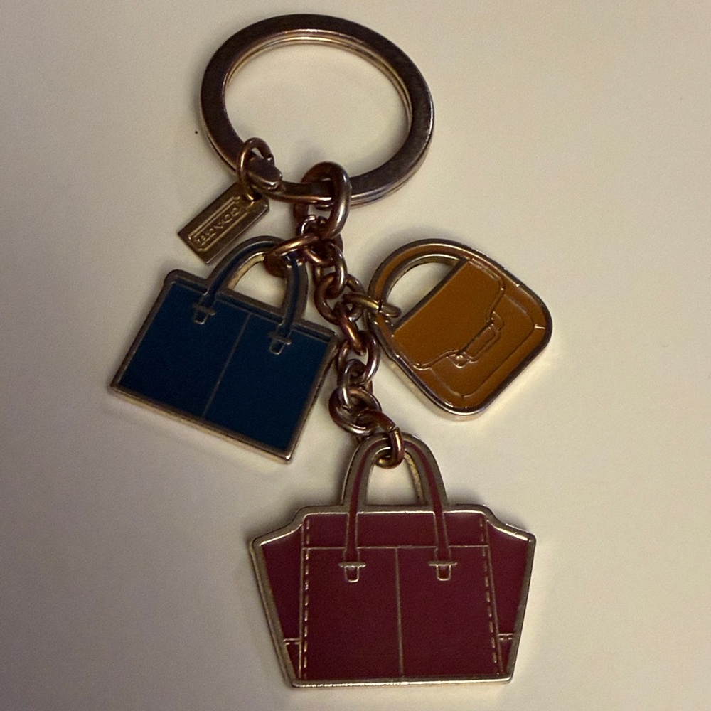 Coach Blue, Brown, and Red Bag Charm Keychain